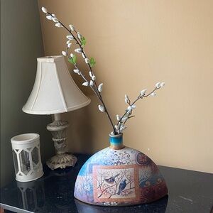 Decorative Ceramic Bird and floral Moon Flask Vase